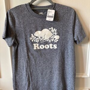 Roots Cooper Beaver Shirt Gray Womens Small  Short Sleeve NWT